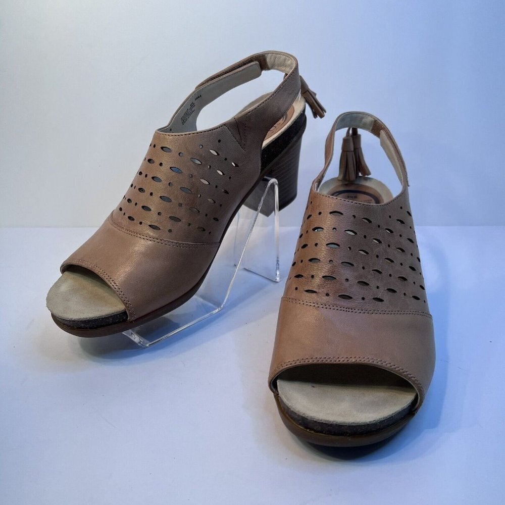 Abeo Berrie Leather Peep Toe Slingback Heel Sandal Tan Women's Size 8N